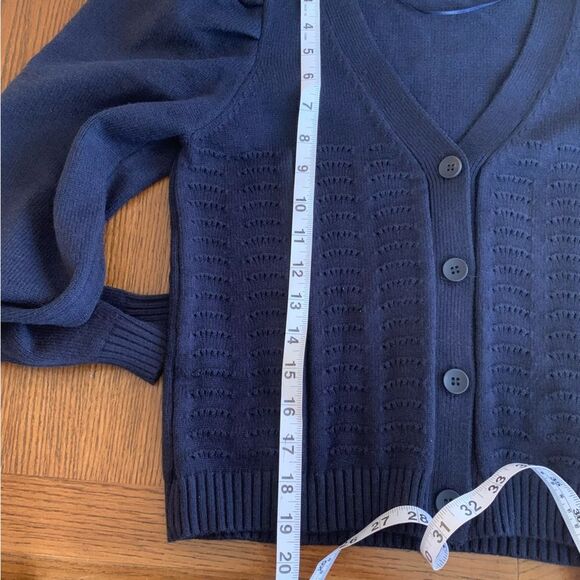 Truth Republic Pleated Puff Sleeve Cardigan Navy Blue woman’s size large preppy - Picture 8 of 13
